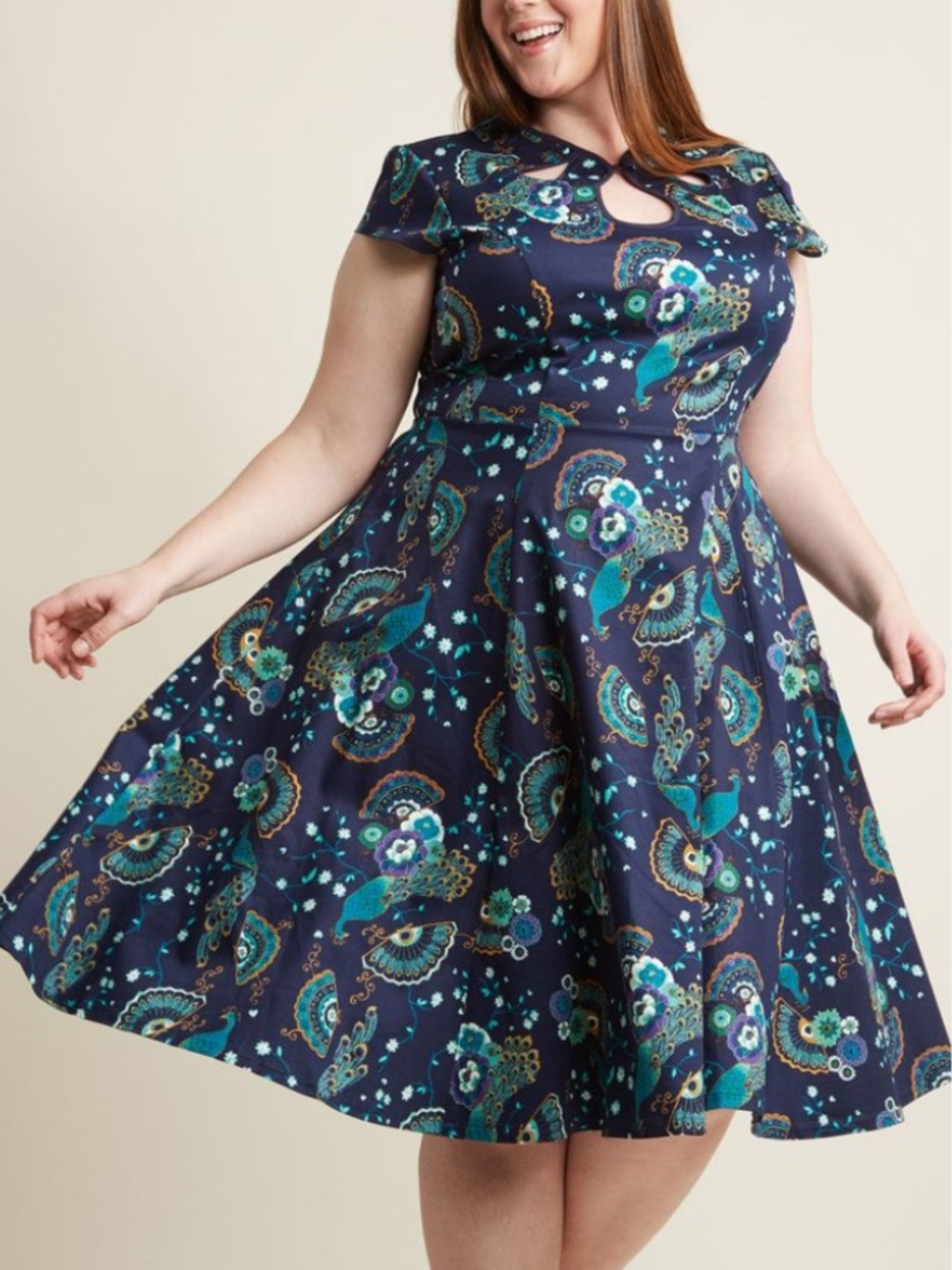 Dancing days Women’s Navy Floral Keyhole Fit & Flare Dress.